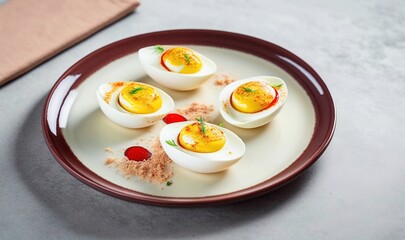  a plate of deviled eggs with deviled eggs on them.  generative ai