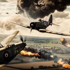 World War 2 aerial battle. Action scene. Made with Generative AI.