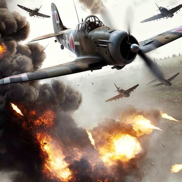 World War 2 aerial battle. Action scene. Made with Generative AI.