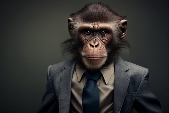 a monkey in a business suit,nice monkey in business suit, monkey managing business, Generative AI