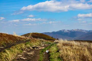 beautiful wild rocky trail in spectacular Bieszczady Mountains. Połonina Caryńska, Bieszczady National Park, Poland. 