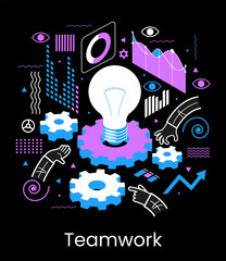 Page template of teamwork. Modern 3d isometric vector illustration of web page.