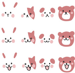 Fototapeta premium アイコン風動物の顔主線なしカラーイラストセット