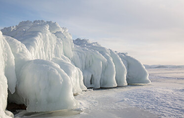 ice white splashes on  rocks Baikal