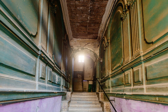 Entrance hall in old abandoned mansion