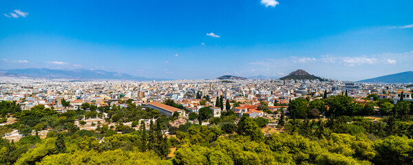 panorama of athens, greece; ancient buildings in the capitol of greece