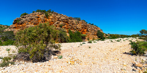 panorama of mandu mandu gorge in cape range national park, western australia; scenic gorge with...