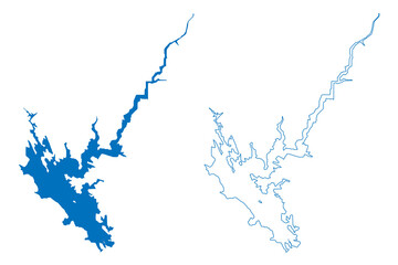 Lake New Melones Reservoir (United States of America, North America, us, usa, California) map vector illustration, scribble sketch New Melones Dam map