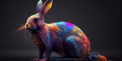 Fototapeta na wymiar 3d rendered Illustration of 3d rendered Illustration of a rabbit in colorful paint art. Generative AI