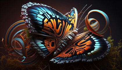 Harmony of Colors: A Butterfly with Orange and Blue Feathers