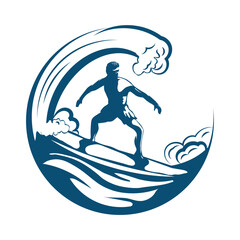Surfer on the waves. Ocean, recreation, sport, vector illustration.