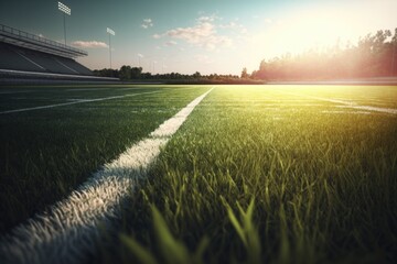 Football field with morning scenery outdoor Made with Generative AI