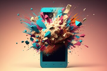 Smart phone exploding burst colorful Made with Generative AI