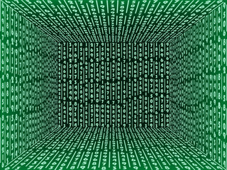 vector illustration in green tones in the form of a room with walls made of numbers for the design of websites, interiors, scenes, banners in the style of high tech
