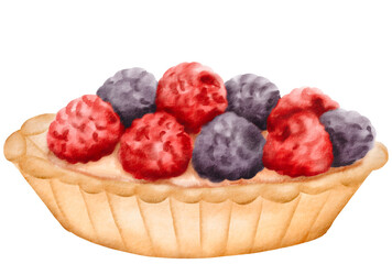 watercolor Berries tart - obrazy, fototapety, plakaty