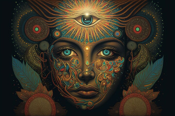 Sham Collection · Visionary Art · Ayahuasca · Cosmic Connection · Oneness · Third Eye Activation · Meditation · Spirituality · Shaman Journey · Psychedelic Art - obrazy, fototapety, plakaty