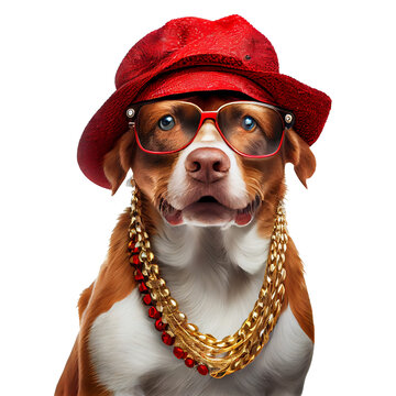 Smiling dog wearing sunglasses for summer on transparent background generative AI