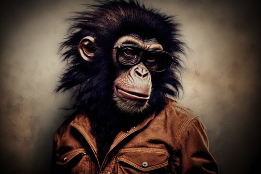 Monkey in beatniks style, studio lighting, neutral background, concept of Retro and Portrait, created with Generative AI technology