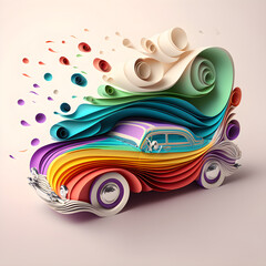 Paper cut Quilling Car. Colorful papercut Illustration or a retro Automobile. Generative AI