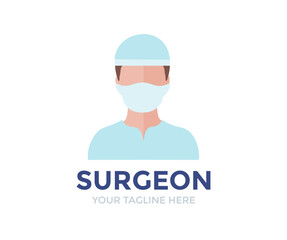 Hard working professional surgeon wearing surgical cap logo design. Person Profile, Avatar Symbol, Male people icon. Male professional surgeon man vector design and illustration.
