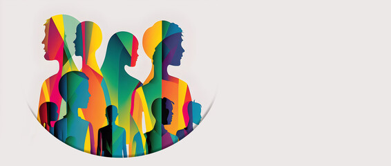 Equality Colorful People Silhouettes Banner. Social Community Acceptance Illustration. Generative AI