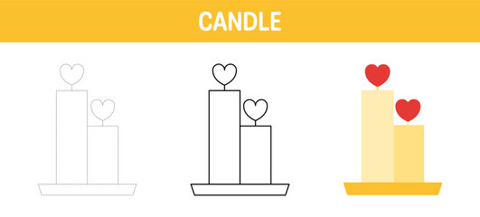 Candle tracing and coloring worksheet for kids