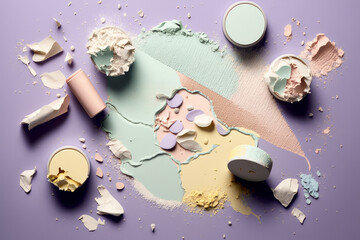 Cosmetic make up powder cracked and broken into pieces. Generative ai