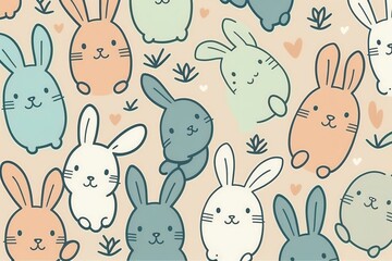 Cute hand drawn easter bunnies design, easter doodle background, great for textiles, banners, wallpapers, wrapping - vector design