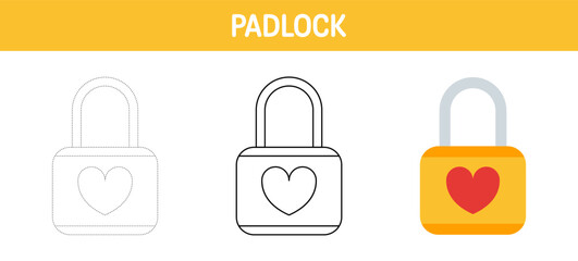 Padlock tracing and coloring worksheet for kids
