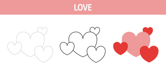 Fototapeta premium Love tracing and coloring worksheet for kids