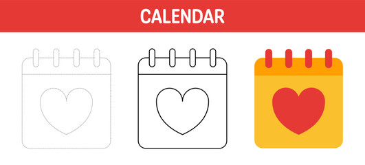 Calendar tracing and coloring worksheet for kids