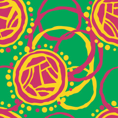 Abstract seamless vector pattern with circle, dots and spots decorative elements. Hand drawn background in boho style for textile print, fabric design, wallpaper and digital paper, wrapping.