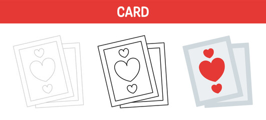 Card tracing and coloring worksheet for kids