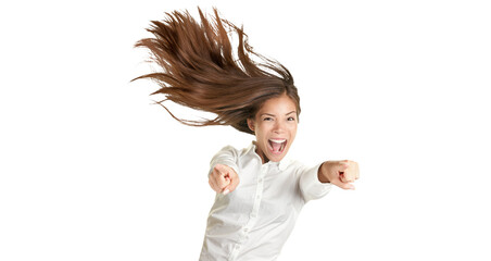 Happy Crazy Excited Woman Screaming isolated on transparent PNG background - 574703932
