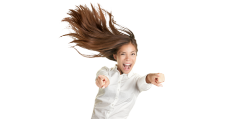 Happy Crazy Excited Woman Screaming isolated on transparent PNG background