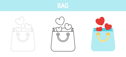 Bag tracing and coloring worksheet for kids