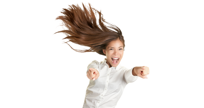 Happy Crazy Excited Woman Screaming isolated on transparent PNG background - Powered by Adobe