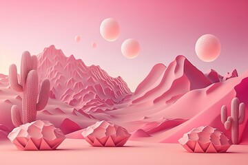 Abstract pink landscape background. Beautiful print for your decor and design. Generative ai