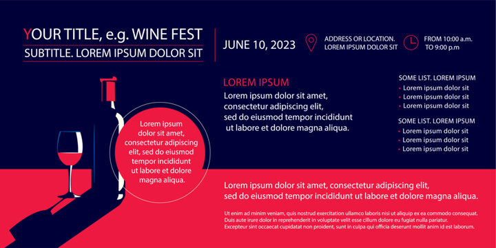 Banner or flyer with a bottle of wine and a glass of wine. Add your own text.