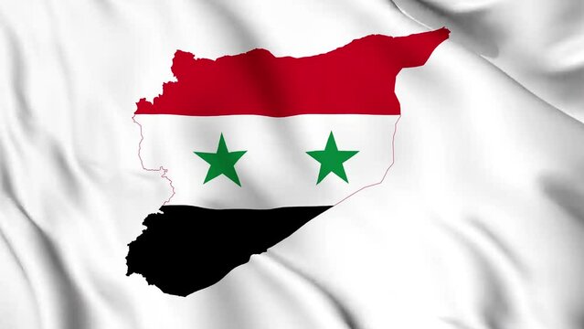 Syrai's national flag and map are waving in the seamless video. It was an animated Syria flag video. Close-up of Syria's national flag. Smooth fabric waves. 
