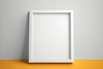 front perspective of a white picture frame on a light-orange wall, representing a minimalist design idea. Generative AI