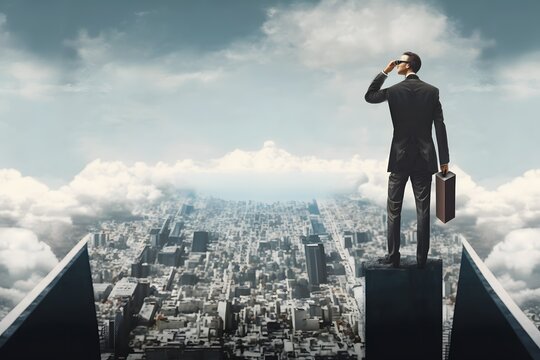 Skyscraper Businessman Working in the Office, cityscape Corporate Businessman, Businessman and Technology Network, Businessman and Future Network, Businessman with Network of the City, generative ai