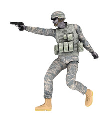 zombie soldato con uniforme da combattimento in posa con pistola