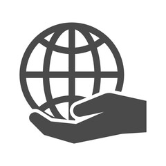 globe in hand, solid icon with transparent background
