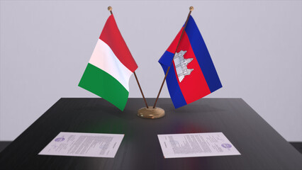 Cambodia and Italy country flags 3D illustration. Politics and business deal or agreement