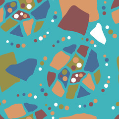 Naklejka premium Abstract seamless vector pattern with circle, dots and spots decorative elements. Hand drawn background in boho style for textile print, fabric design, wallpaper and digital paper, wrapping.