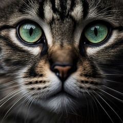 Portrait of a beautiful tabby cat with green eyes, Generative AI