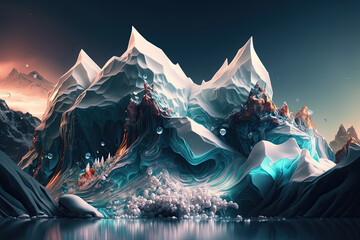 Abstract landscape with mountains and snow, background wallpaper, Generative AI