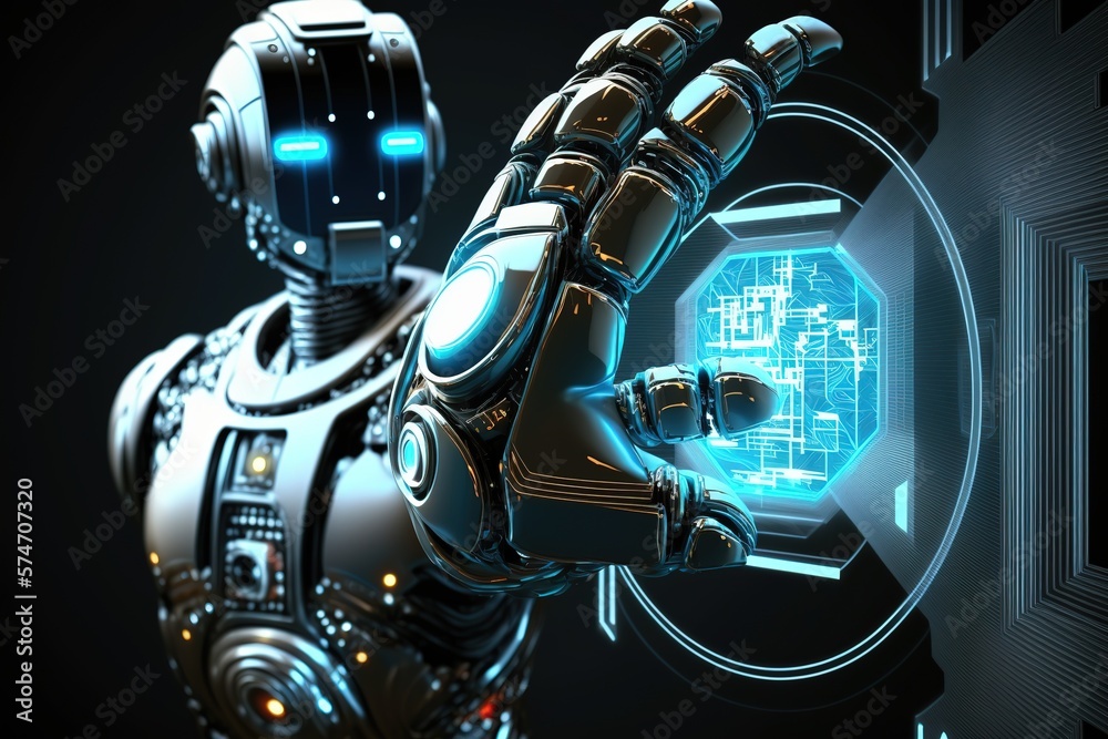 Leinwandbilder a robot with artificial intelligence is standing with its back.futuristic, modern illustration. inno