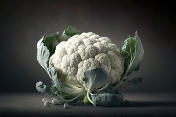 Fresh cauliflower over dark background. Generative AI - obrazy, fototapety, plakaty